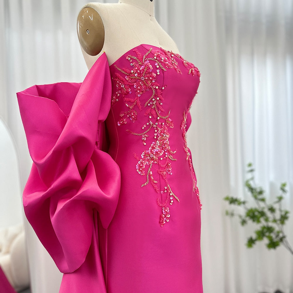 Fuchsia Mermaid Luxury Evening Dresses with Cape Shawl Long Wedding Party Guest Gowns - Image 10
