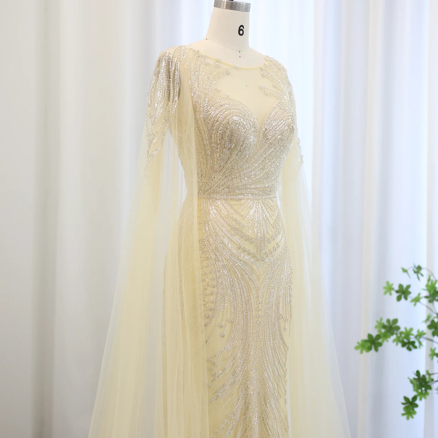 Luxury Blue Mermaid Evening Dress with Cape Sleeves 2024 Sage Green Plus Size Women Wedding Party Gowns - Image 10