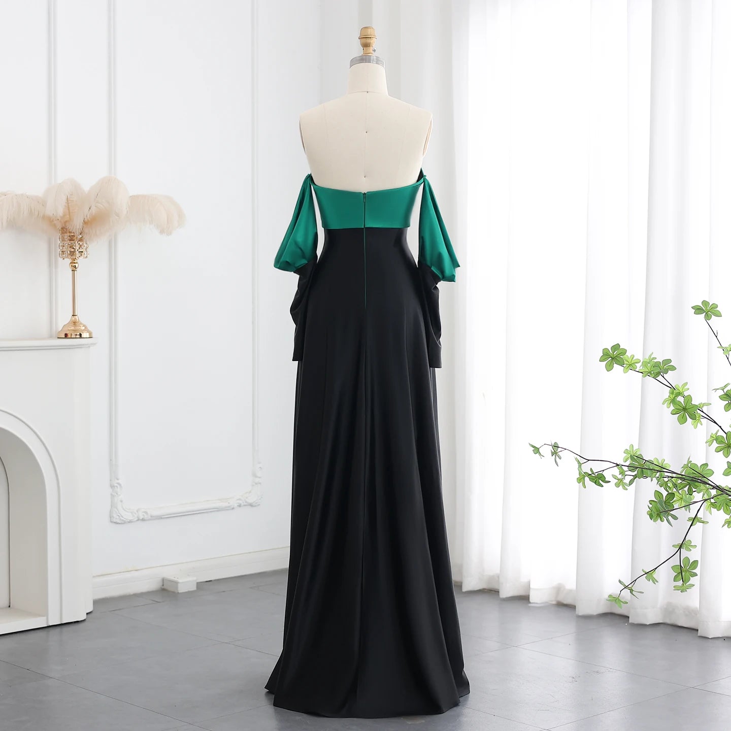 Black Emerald Green A-line Evening Dress with Sleeves Elegant Strapless Women Wedding Party Gowns - Image 4