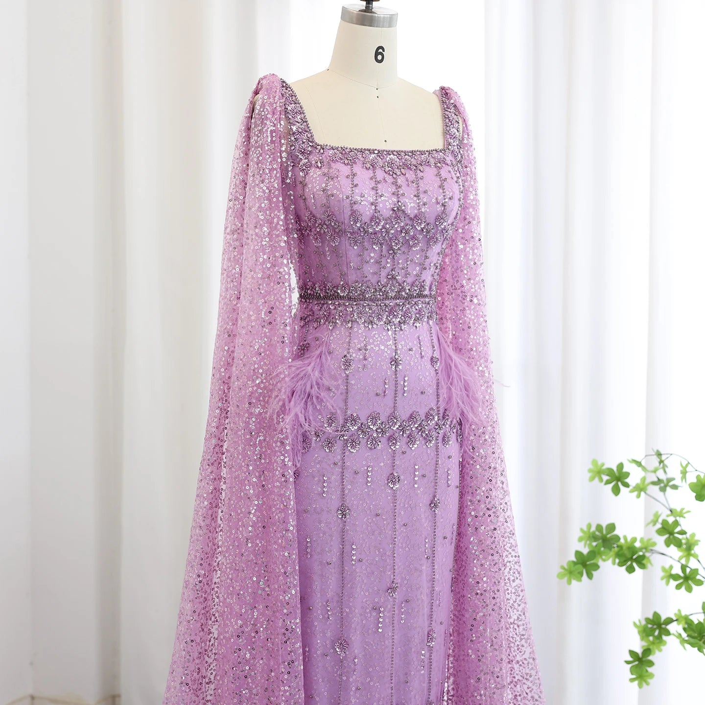Mermaid Evening Dress with Cape Luxury Feather Formal Dresses for Women Wedding Party - Image 16
