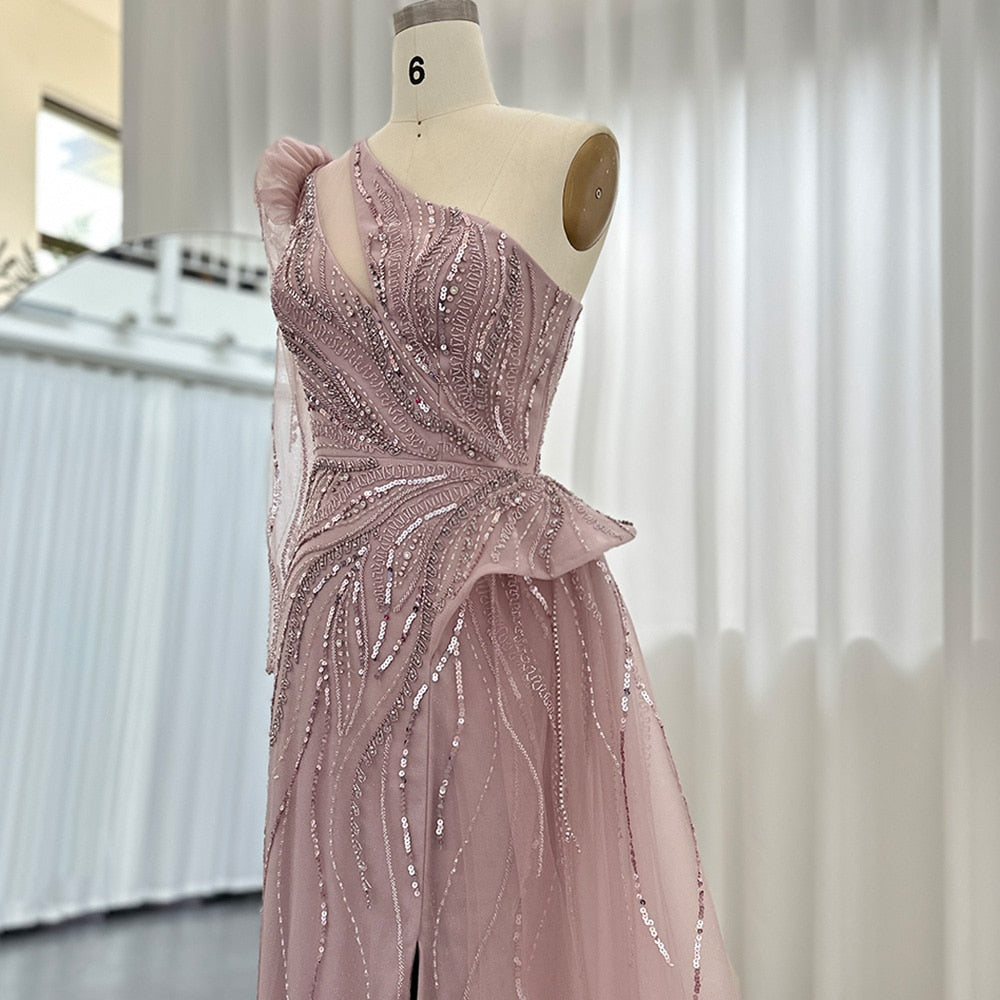 Luxury One Shoulder Mermaid Evening Dresses with Overskirt Elegant Woman Wedding Party Gowns - Image 6