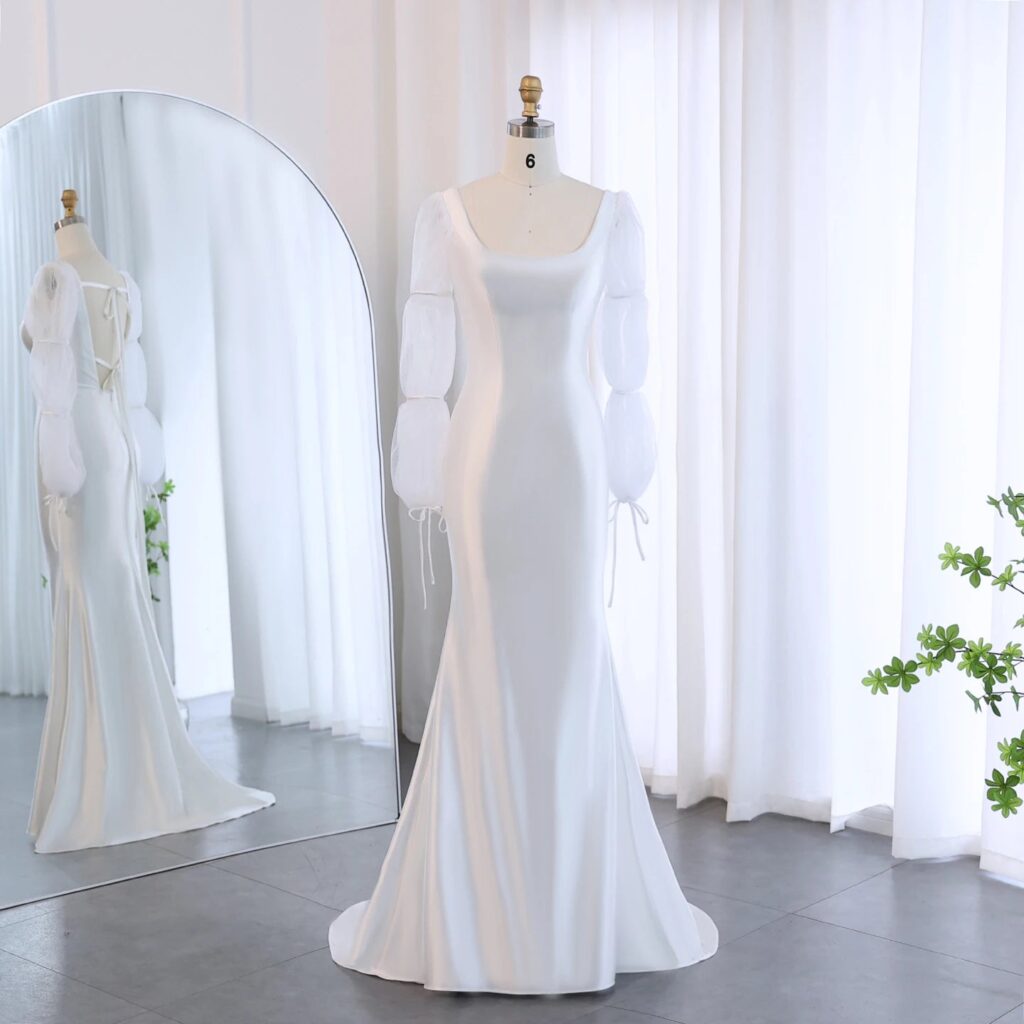 Elegant Off White Mermaid Evening Dress with Puff Sleeves Luxury Women Wedding Dresses Party Gown