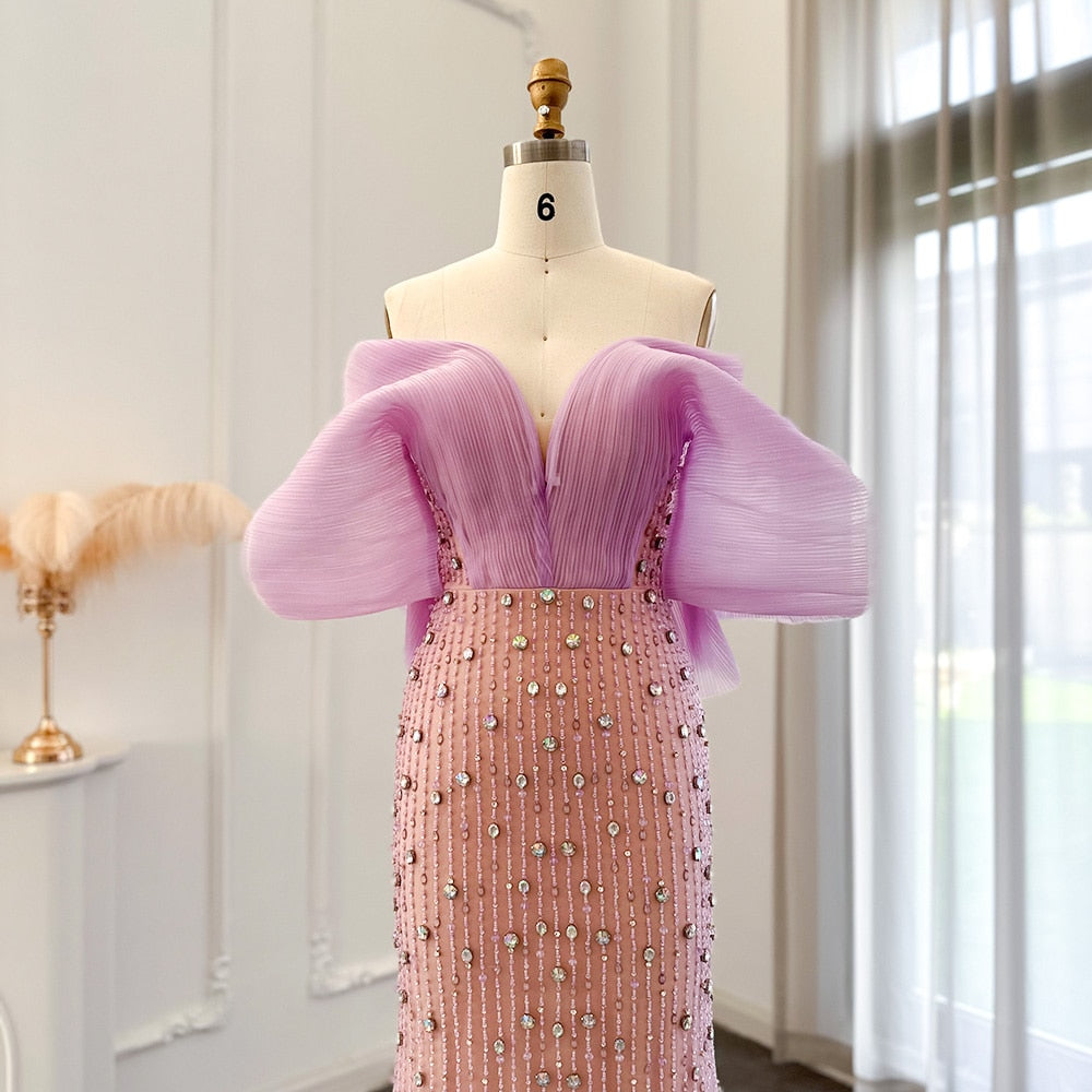 Luxury Lilac Long Evening Dress Elegant Off Shoulder Formal Prom Gown - Image 10