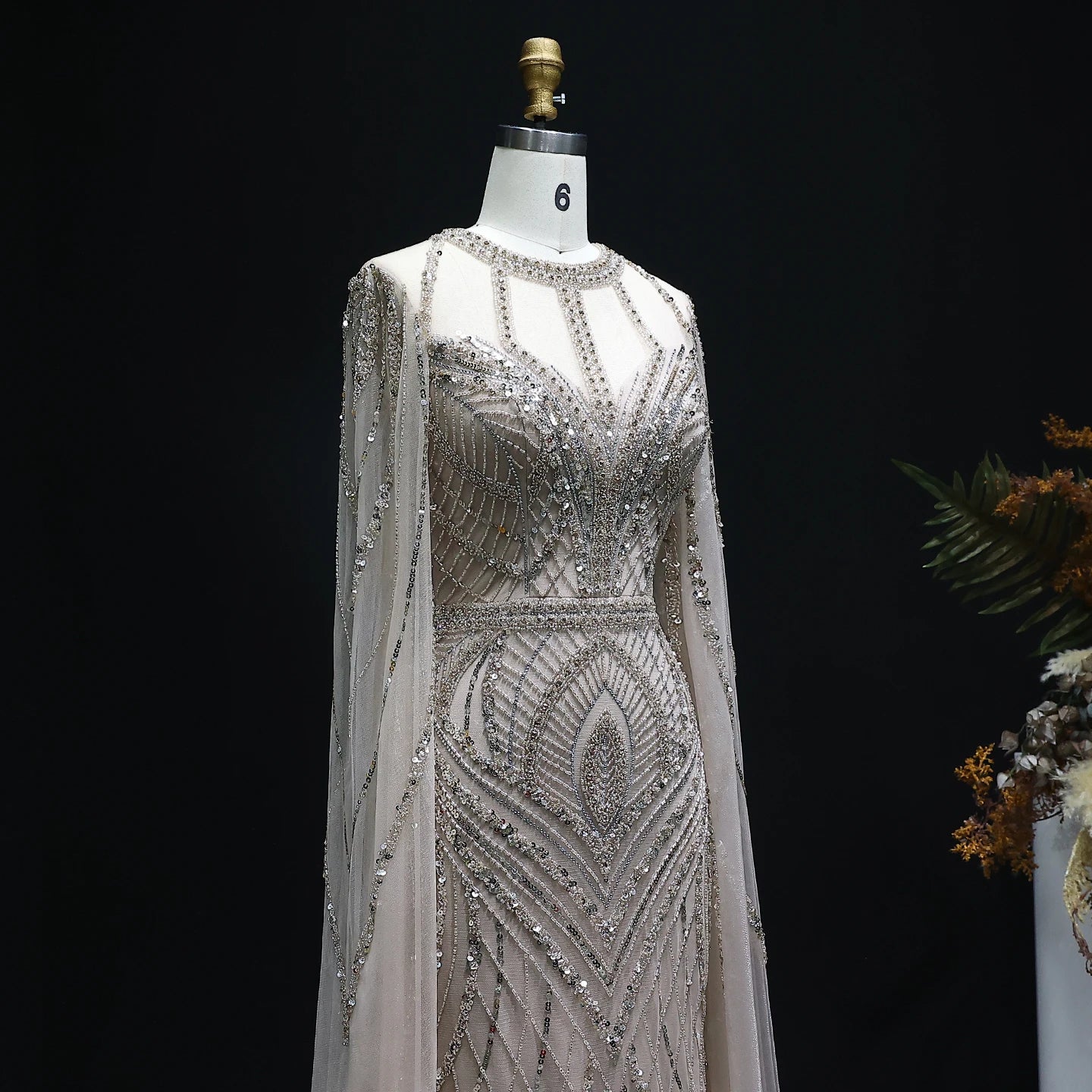 Luxury Green Mermaid Evening Dress with Cape Sleeves Caramel Women Wedding Party Gowns Customized - Image 5