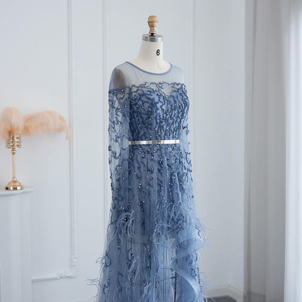 Luxury Feathers High Low Evening Dresses for Wedding Party Short Front Long Back Homecoming Dress - Image 16