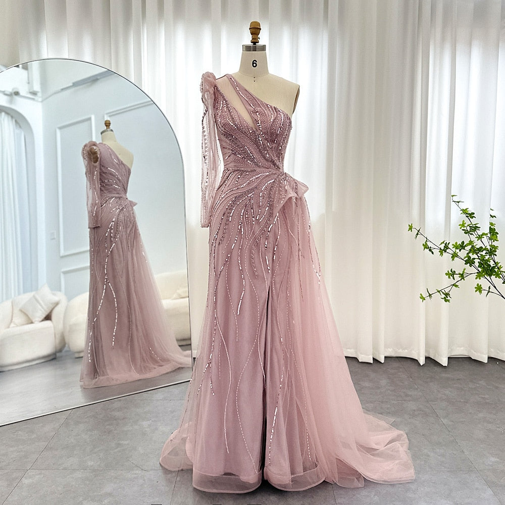 Luxury One Shoulder Mermaid Evening Dresses with Overskirt Elegant Woman Wedding Party Gowns - Image 3