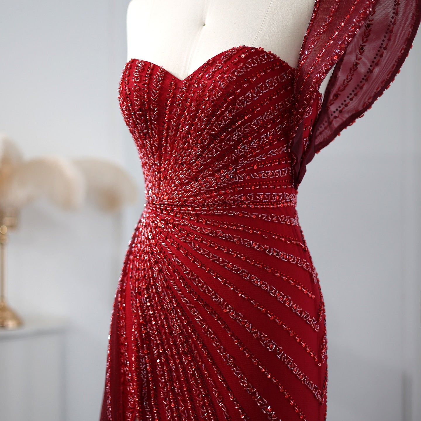 One Shoulder Mermaid Evening Dresses for Women Wedding Party High Slit Long Prom Formal Gowns - Image 7