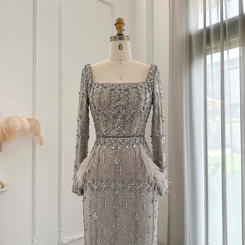 Mermaid Evening Dress with Cape Luxury Feather Formal Dresses for Women Wedding Party - Image 52