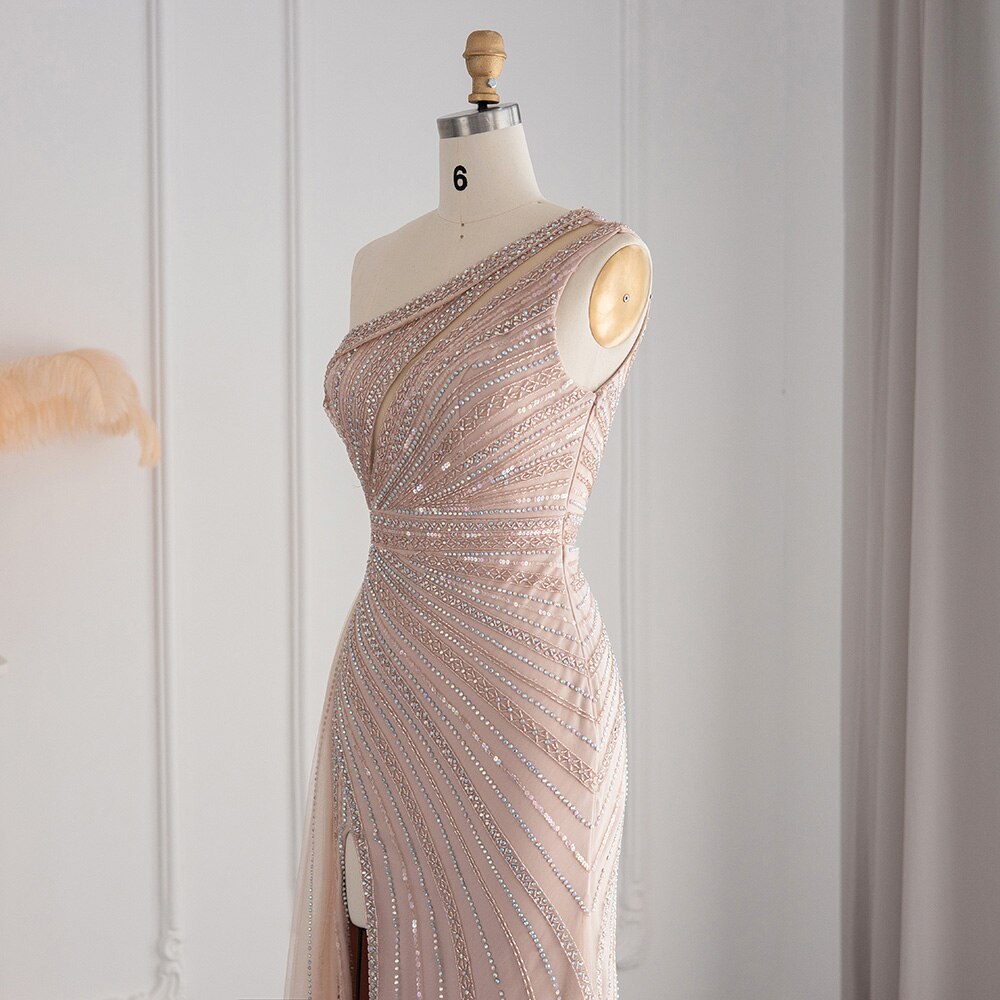 Luxury One Shoulder Mermaid Evening Dresses for Wedding Party High Slit Long Prom Formal Gowns - Image 7