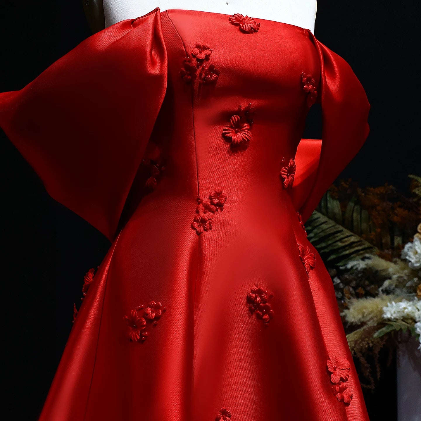 Off Shoulder Wine Red Evening Dress 3D Flowers Women Wedding Engagement Party Gowns - Image 4