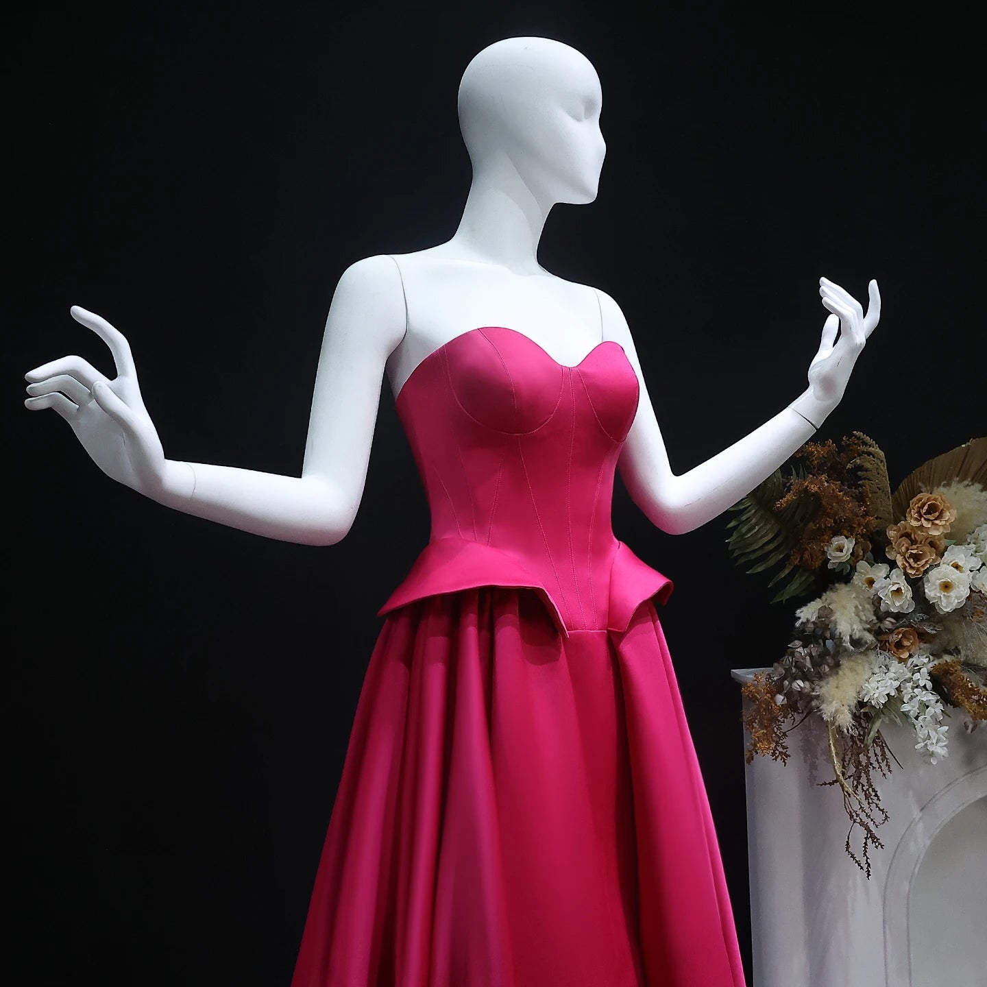 Elegant Sweetheart Fuchsia Long Evening Dress for Women Wedding Ruffles Prom Party Gowns - Image 3