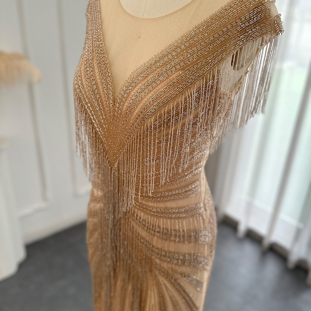 Heavy Beading Tassel Mermaid Evening Dress Luxury Wedding Party Gowns - Image 7