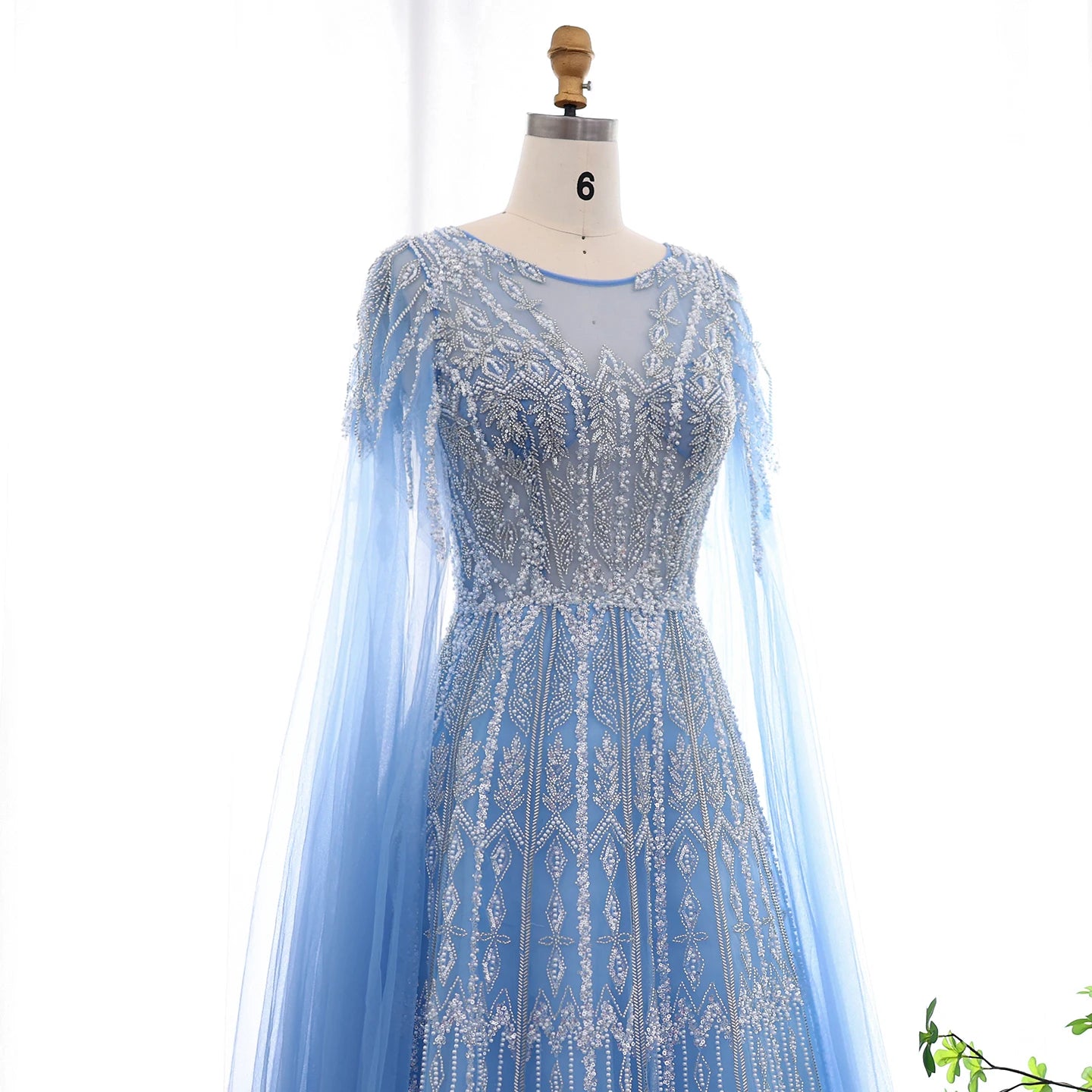 Blue Luxury Evening Dress with Cape Sleeves Brown Pink Wedding Formal Party Gowns - Image 14
