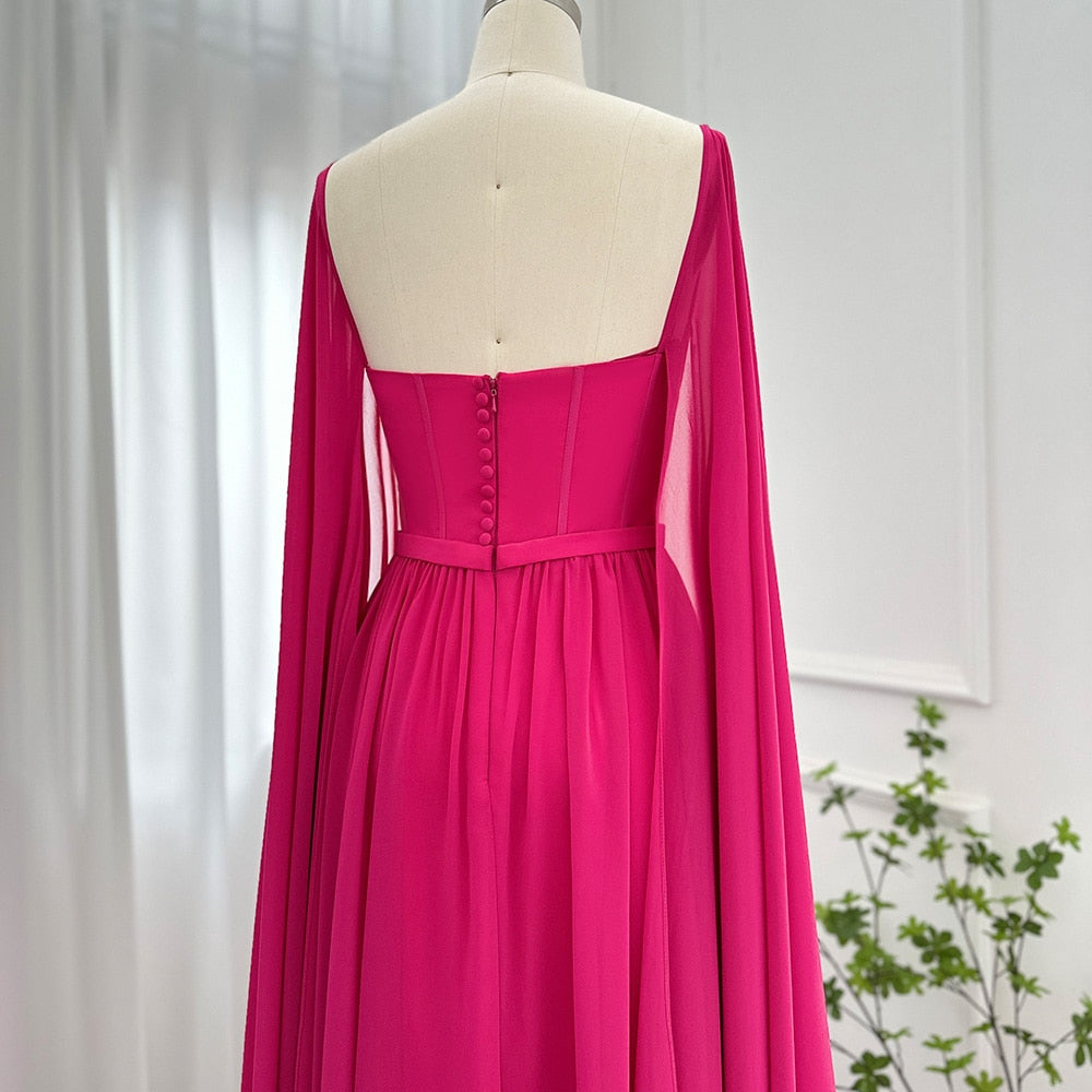 Evening Dresses with Cape Sleeves Elegant Women Wedding Party Formal Gown - Image 7