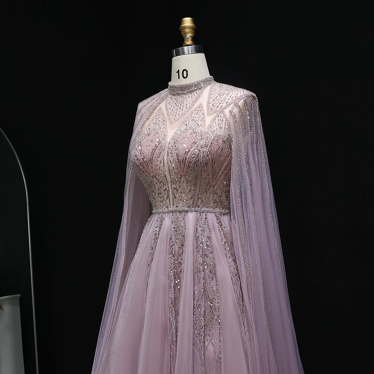 Luxury Pink Evening Dress with Cape Sleeves Brown Women Wedding Party Gowns - Image 8