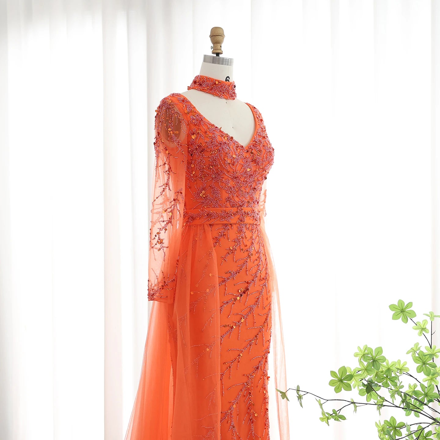 Luxury Beaded Mermaid Evening Dress with Overskirt Long Sleeves Women Wedding Party Gowns - Image 7