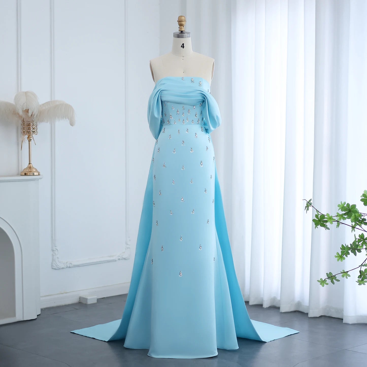 Pink Off Shoulder blue Evening Dress for Women Long Formal Prom Party Gowns - Image 3