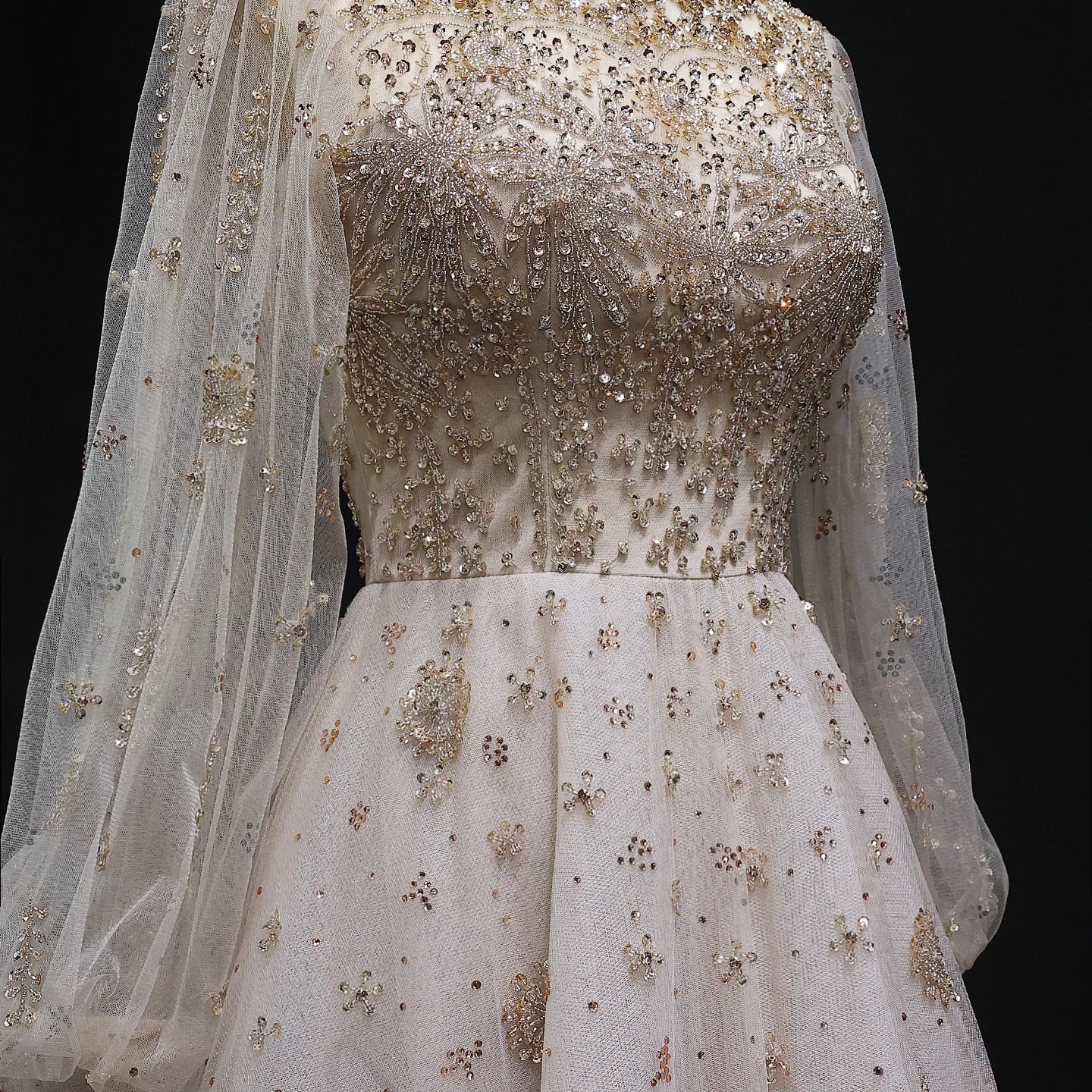 Elegant Champagne Luxury Women Evening Dress for Wedding Long Sleeves Party Formal Gowns - Image 5
