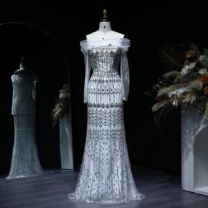 White Luxury Mermaid Evening Dress with Cap Sleeves for Women Wedding Party Gowns