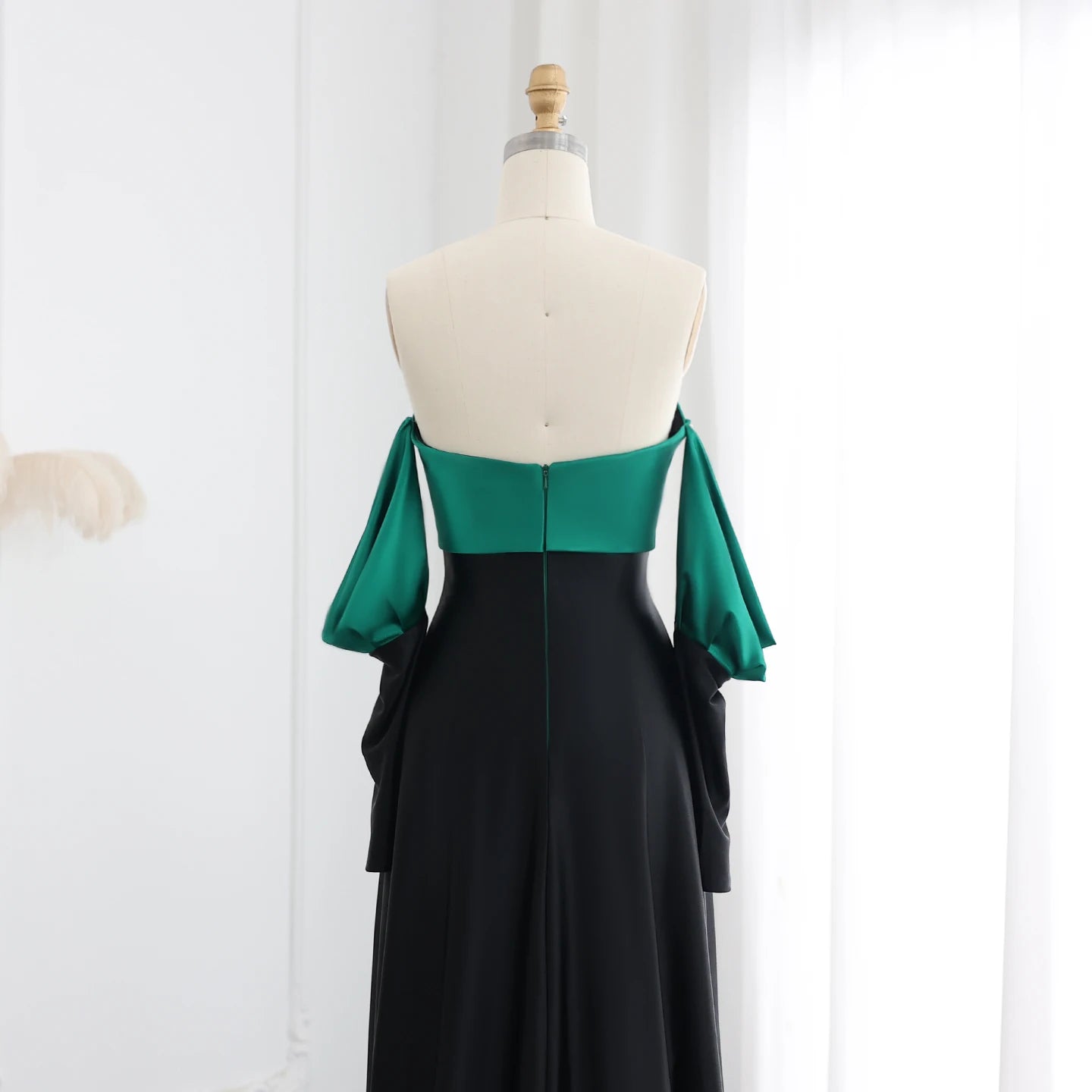 Black Emerald Green A-line Evening Dress with Sleeves Elegant Strapless Women Wedding Party Gowns - Image 5