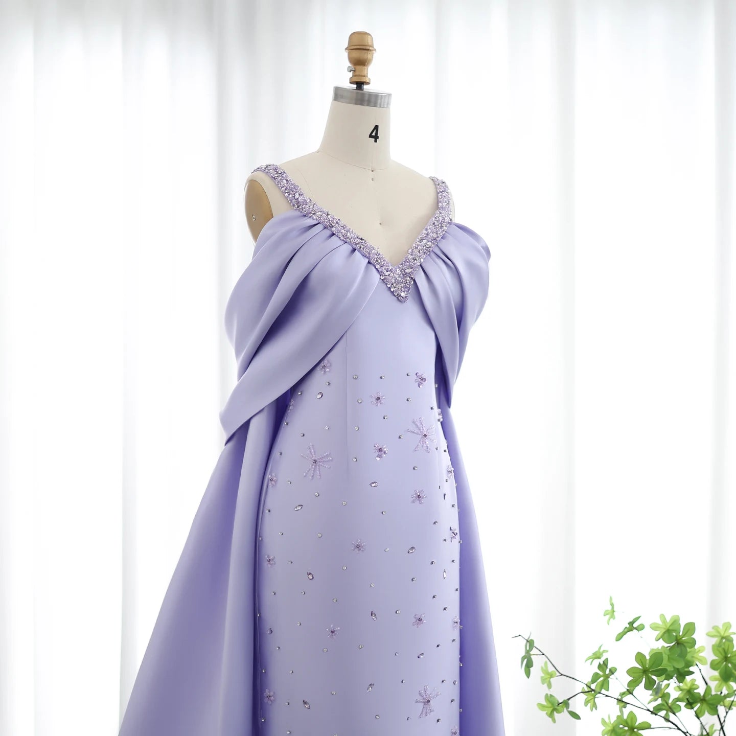 Lilac Off Shoulder Lilac Evening Dresses with Cape Luxury Beaded Women Wedding Party Gowns - Image 6