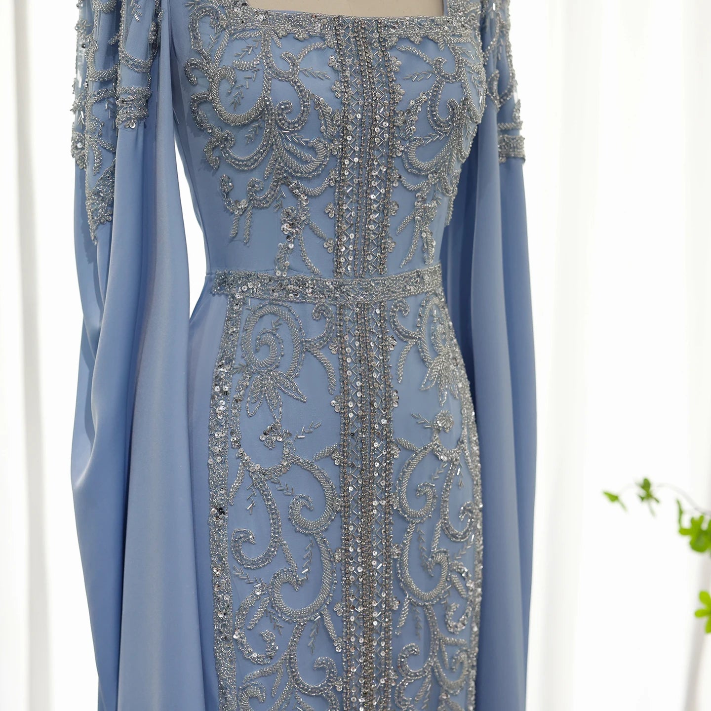 Luxury Mermaid kaftan Evening Dresses with Cape Sleeves Women Wedding Engagement Party Gowns - Image 9