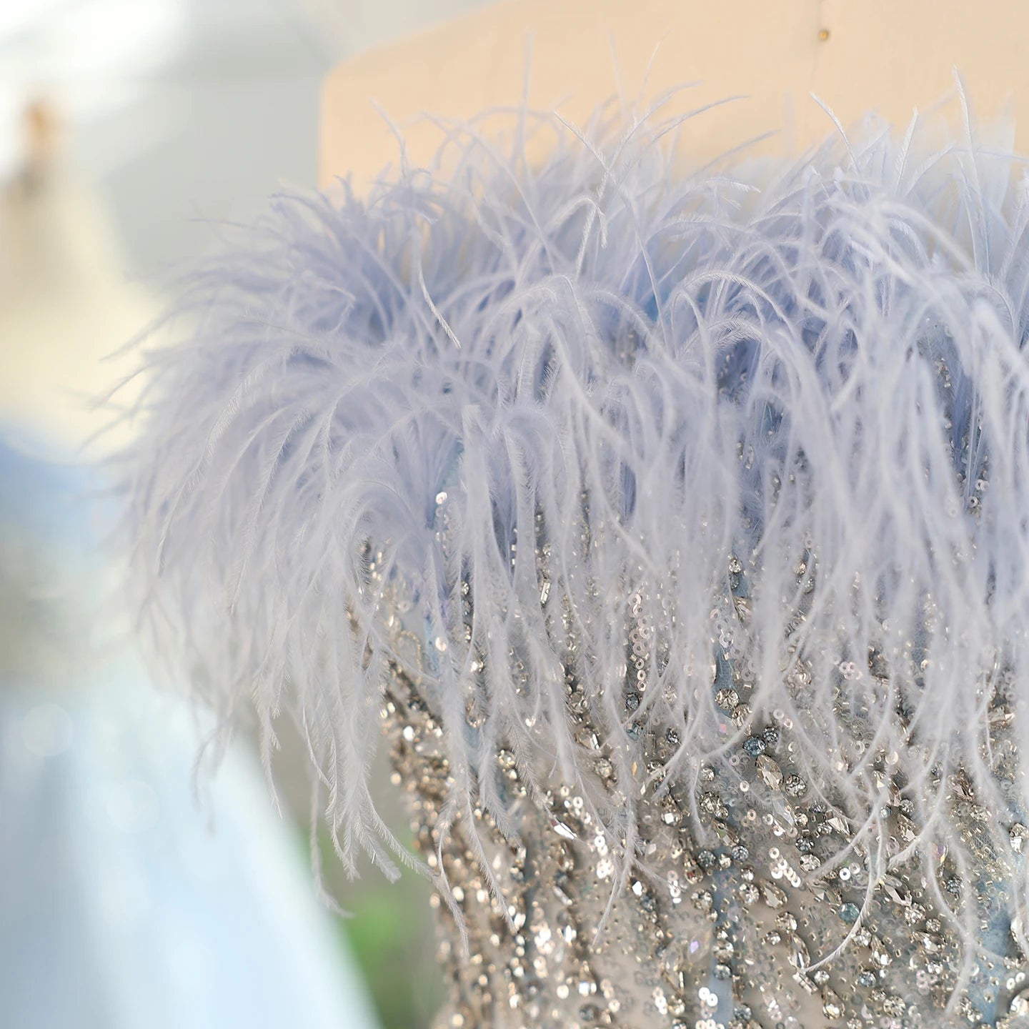 Luxury Feathers Lilac Evening Dress with Overskirt Side Slit Blue Green Women Wedding Party Gowns - Image 5