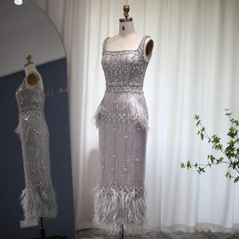 Mermaid Evening Dress with Cape Luxury Feather Formal Dresses for Women Wedding Party - Image 19