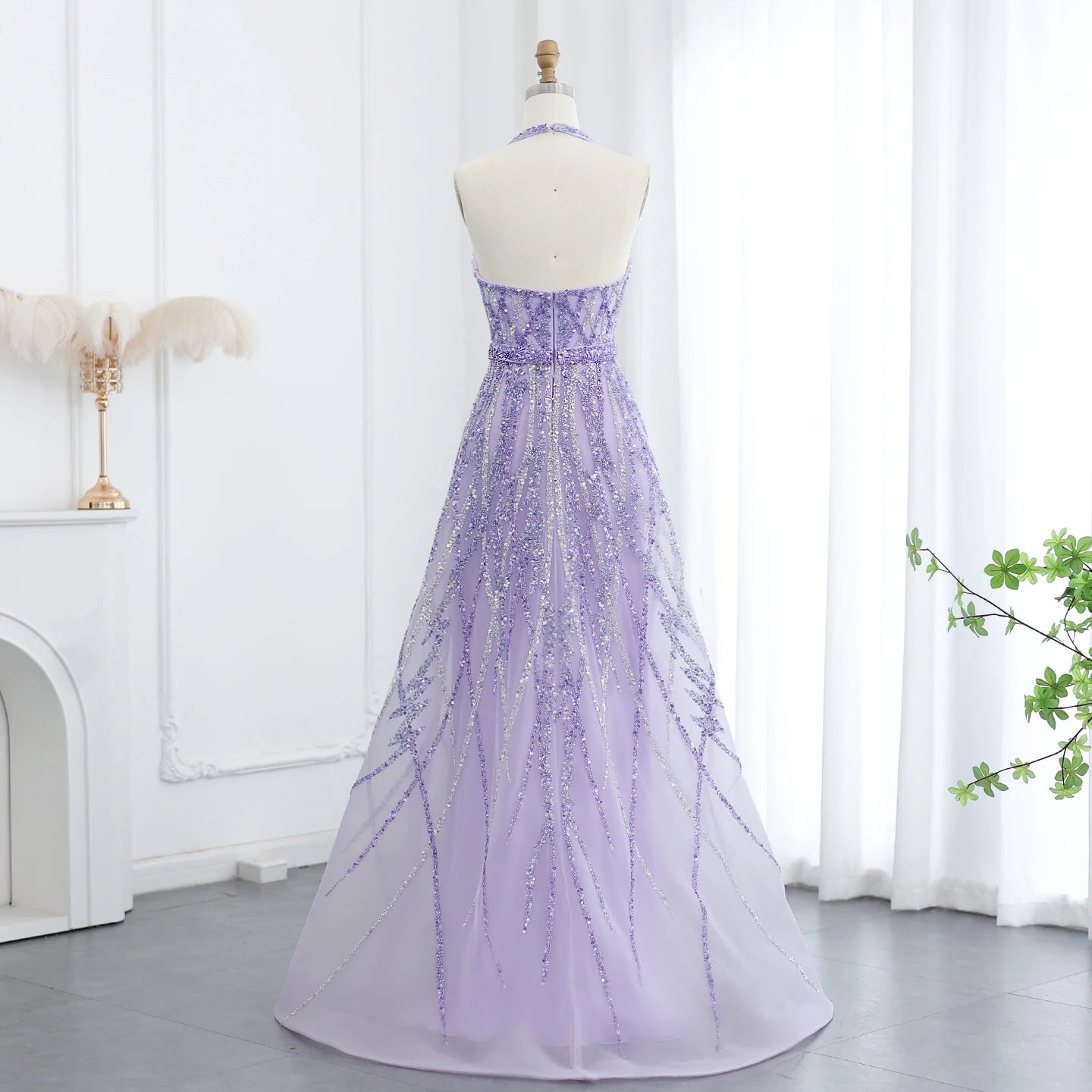 Beaded Lemon Green Evening Dresses with Halter High Low Women Wedding Party Gowns - Image 15