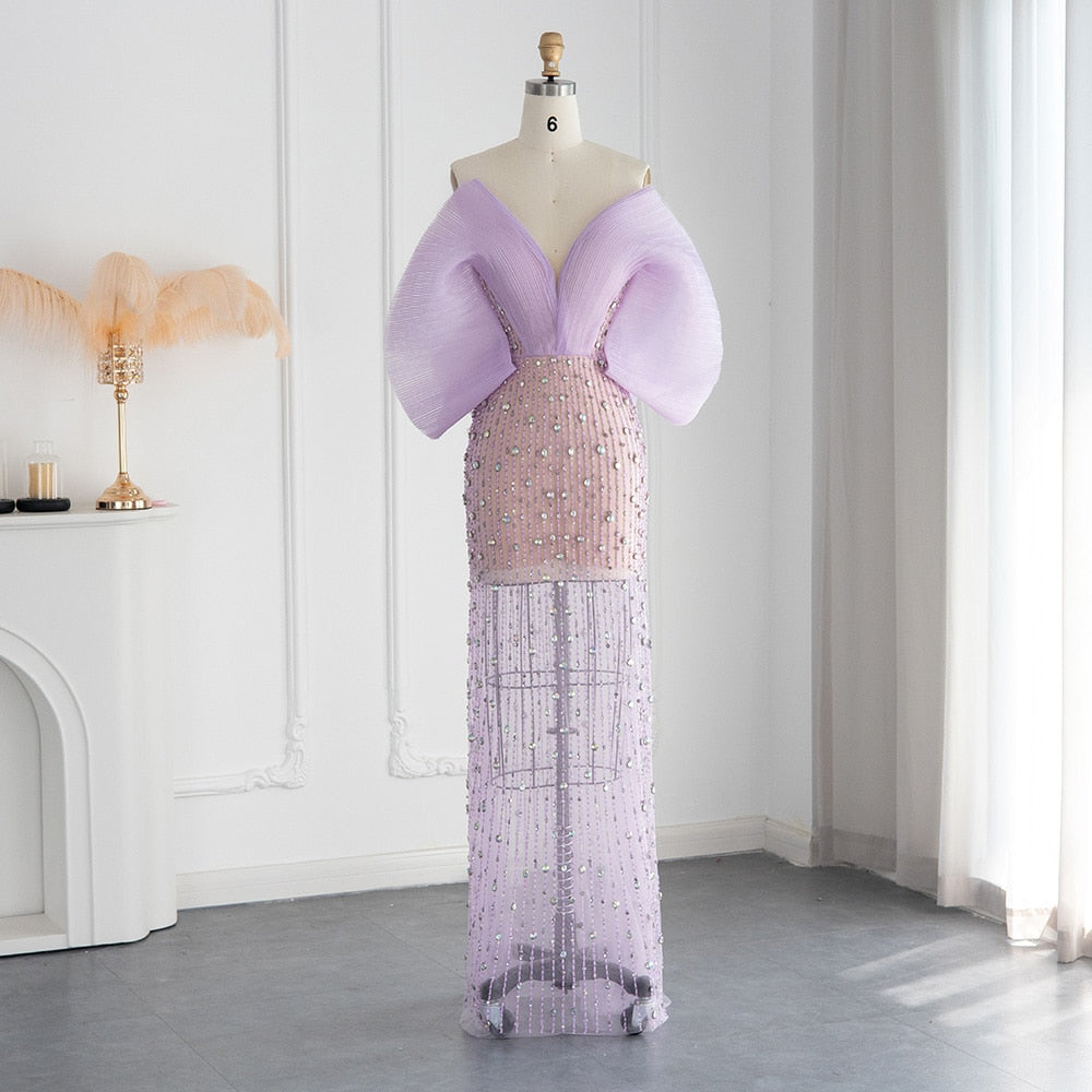 Luxury Lilac Long Evening Dress Elegant Off Shoulder Formal Prom Gown - Image 3