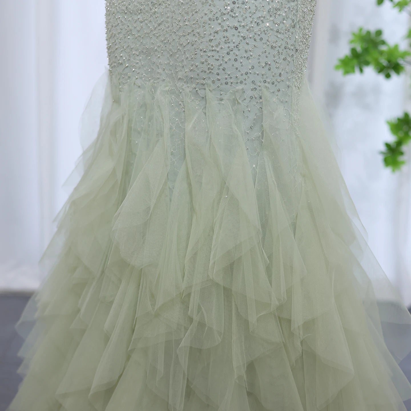 Sparkly Sage Green Sequined Mermaid Evening Dress for Women Wedding Party Long Dubai Arabic Formal Prom Gowns - Image 5