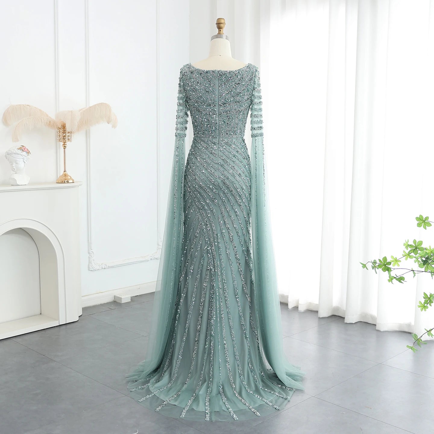 Luxury Beaded Mermaid Evening Dresses with Cape Sleeves Side Slit Women Long Wedding Party Gowns - Image 19