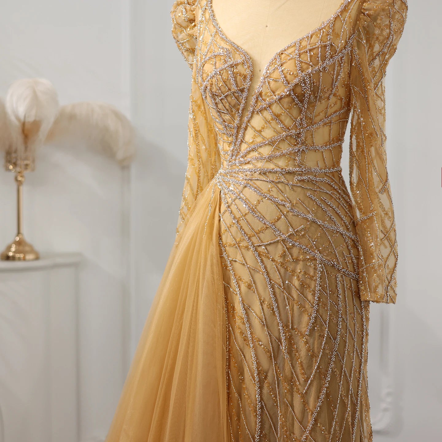 Luxury Mermaid Beaded Evening Dresses with Overskirt 2024 Plus Size Women Wedding Party Gown - Image 4