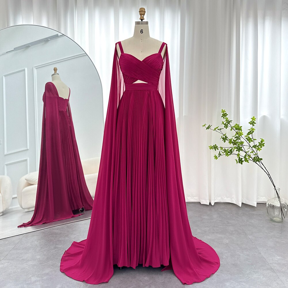 Fuchsia Chiffon Evening Dresses with Cape Sleeves Elegant Yellow Women Wedding Party Formal Gowns - Image 5