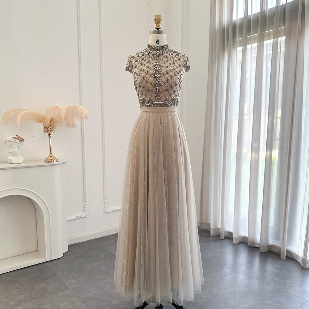 Gray Lace Short Evening Dresses Luxury Vintage Tea Length Formal Dress for Women Wedding Party - Image 2