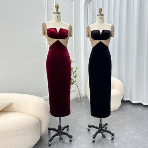 Midi Straight Evening Dresses Luxury Crystal Ankle Length Women Wedding Party Gowns