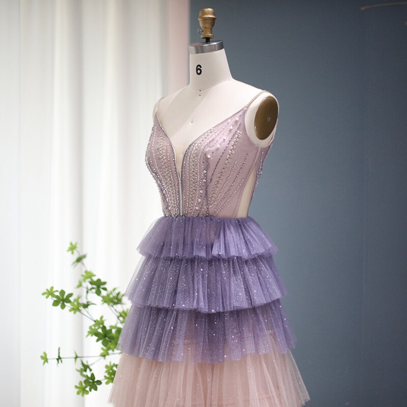 Bling Ombre Lilac Pink Evening Dress Luxury Cape Sleeve Long Formal Party Gowns for Women Wedding - Image 5