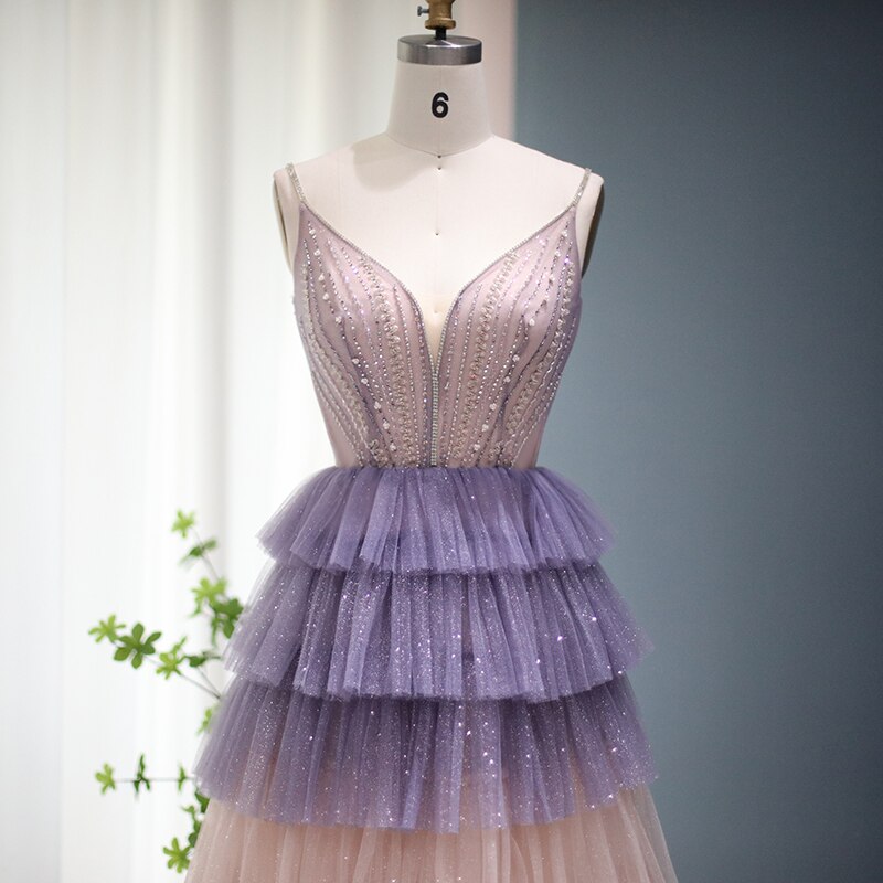 Bling Ombre Lilac Pink Evening Dress Luxury Cape Sleeve Long Formal Party Gowns for Women Wedding - Image 4