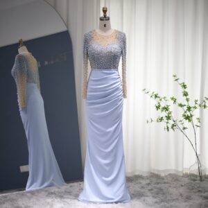 Mermaid Evening Dresses Luxury Pearls Long Sleeves Formal Dress for Women Wedding