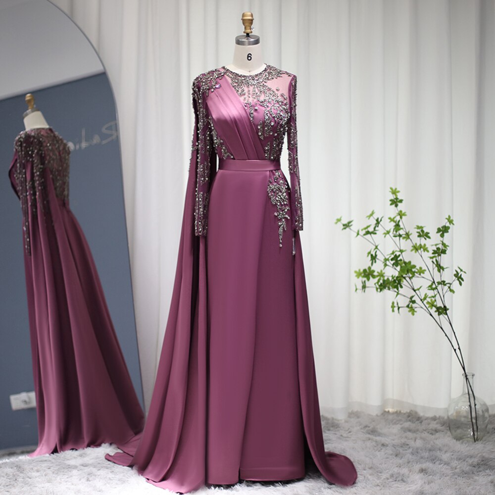 Burgundy Long Evening Dresses with Cape Sleeve Luxury  Formal Dress for Women Wedding Party
