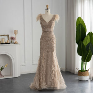 Mermaid Feathers Evening Dress Luxury Prom Dresses Women Elegant Wedding Formal Party Gowns