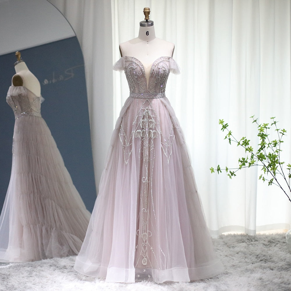 Elegant Evening Dresses with Overskirt Luxury Crystal Formal Dress for Women Wedding