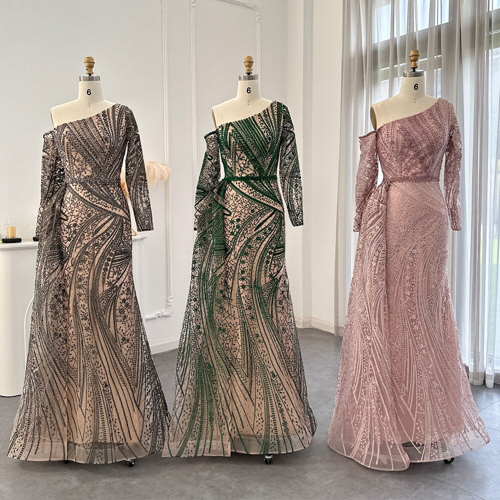 Elegant One Shoulder Overskirt Evening Dress for Women Wedding Formal Party Gowns