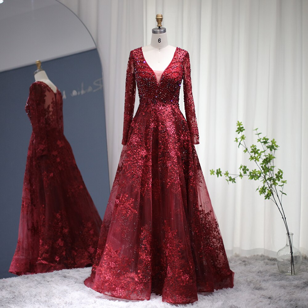 Elegant Long Sleeve Evening Dresses Luxury Formal Party Dress for Women Wedding Guest