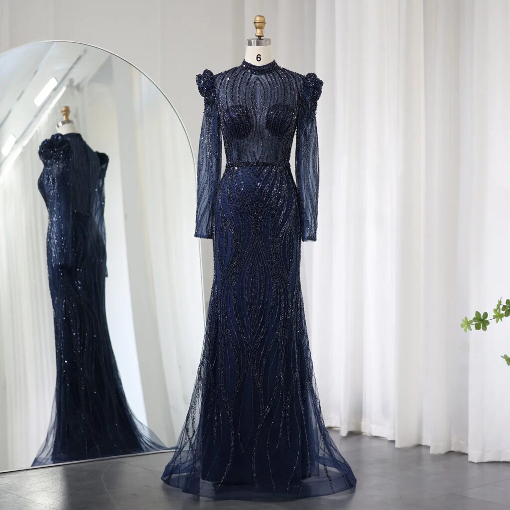 Elegant Mermaid Evening Dress for Women Wedding Long Sleeves Formal Party Gowns
