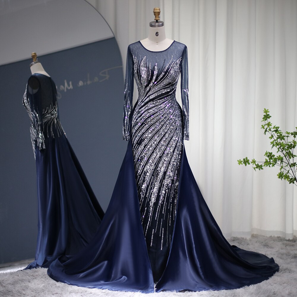 Elegant Mermaid Evening Dresses Luxury Overskirt Long Sleeve Wedding Formal Guest Party