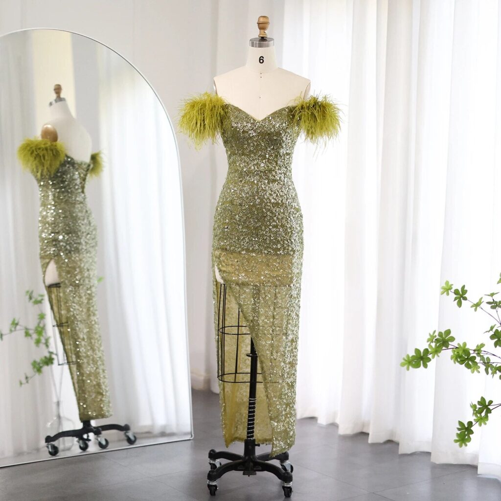 Elegant Off Shoulder Luxury Feathers Evening Dress for Women Wedding Party Short Midi Prom Gowns