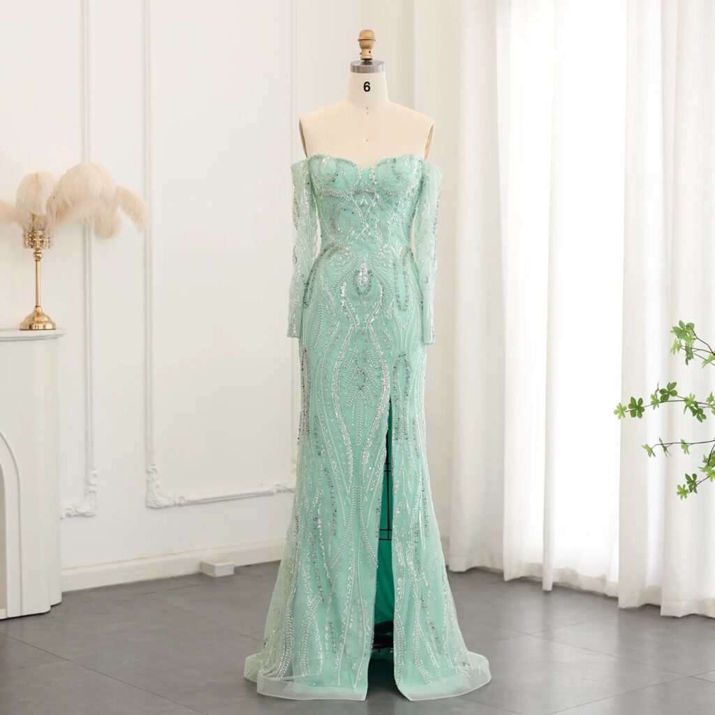 Elegant Off Shoulder Sage Green Mermaid Evening Dresses for Women Wedding Side Slit Long Formal Party Gowns