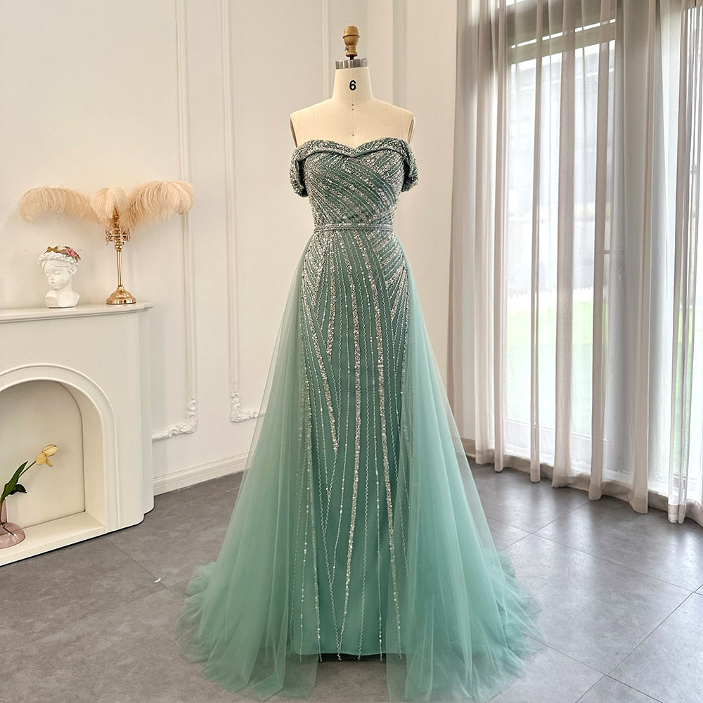 Elegant Off Shoulder  Overskirt Evening Dresses Luxury Women Wedding Formal Party Gowns