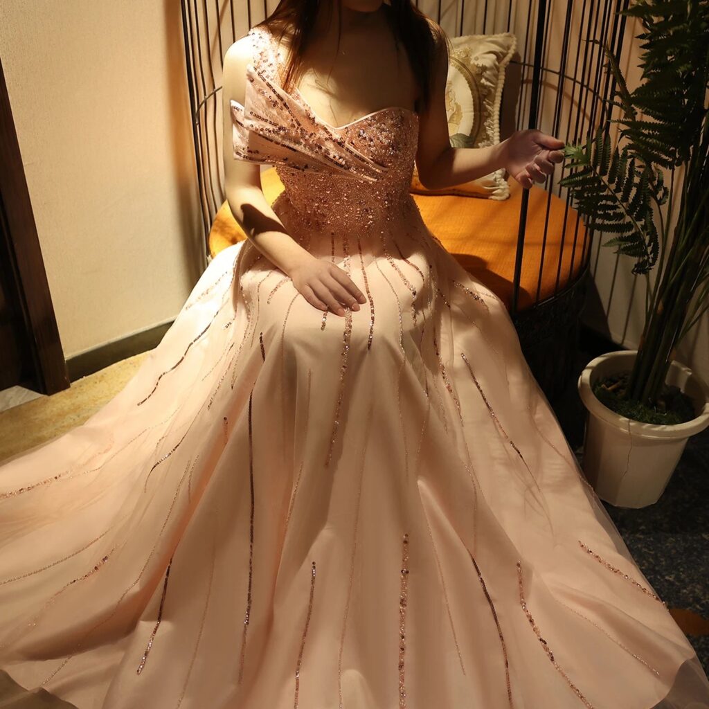 Elegant One Shoulder Blush Pink Evening Dress Luxury Beaded A-line Women Formal Party Gowns for Wedding